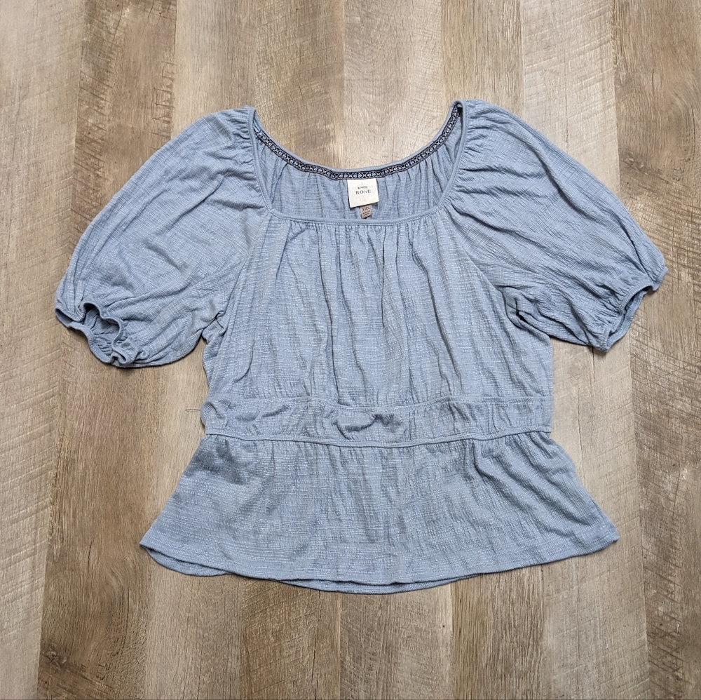 Knox Rose Blue Square Neck Top Flowy Hem Size XXL